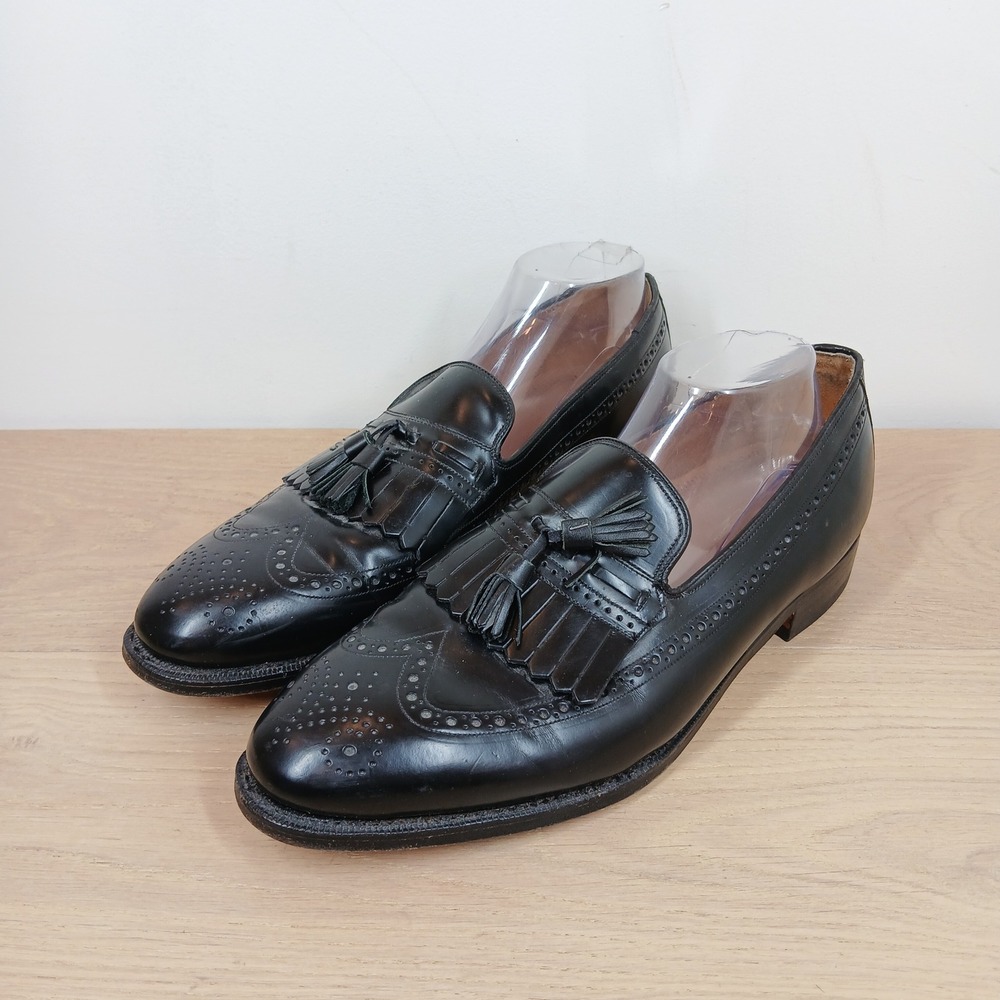 Johnston & Murphy Tassel Loafer Mens 10.5 Black Leather Wingtip Kiltie USA Made